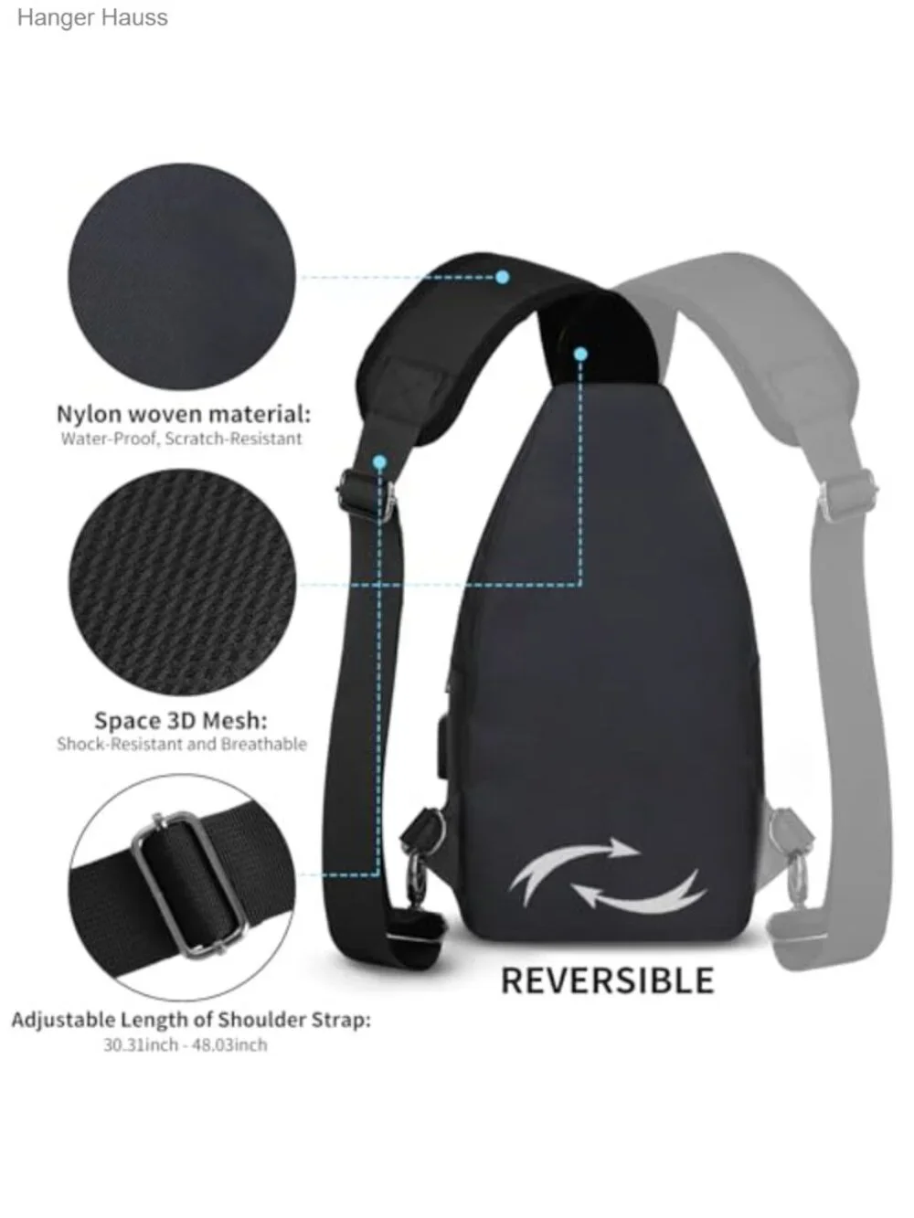 Crossbody Sling Bag Water-Resistant Nylon Shoulder Backpack Hiking Travel